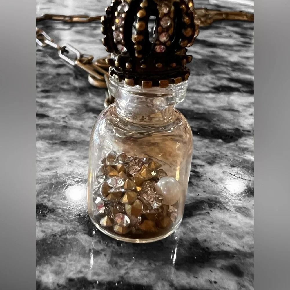 Crown and Cross Pendant Vial with Rhinestones